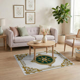 Opulent Gold Baroque Medallion Area Rug with Emerald Core