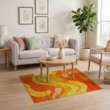 Vibrant Orange Wavy Abstract Orange Area Rug
