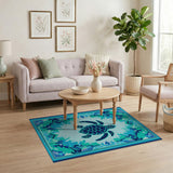 Teal Sea Turtle Coastal Area Rug