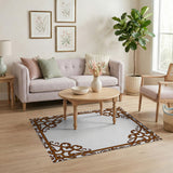 Ornate Brown Vine Leaf Border Area Rug