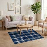 Geometric Modern Blue and Teal Navy Blue Plaid Washable Area Rug
