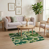 Green Cactus Desert Pattern Area Rug