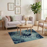 Teal Cyber Octopus Circuit Area Rug