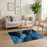 Layered Navy Blue Wave Abstract Area Rug