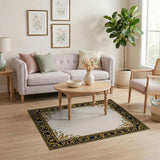 Ornate Navy Gold Floral Border Area Rug