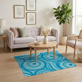 Swirling Blue Circles Geometric Area Rug