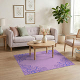 Purple Floral Swirl Border Area Rug