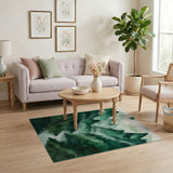 Washable Watercolor Green Mountain Forest Area Rug - Low Pile, Non-Slip & Pet Friendly