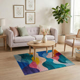 Multi-color and Patterns Vibrant Multi-Color Wave Abstract Area Rug