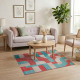 Vibrant Red Teal Geometric Abstract Area Rug