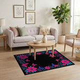 Vibrant Pink Floral Butterfly Border Area Rug