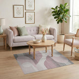 Abstract Pink Grey Wavy Area Rug