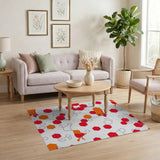Vibrant Red Orange Hexagon Bird Geometric Rug