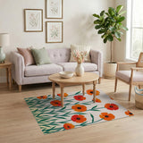 Orange Vibrant Orange Poppy Floral Area Rug