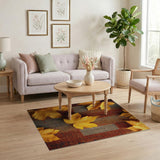Autumn Maple Leaves on Heritage Striped Kilim Rug