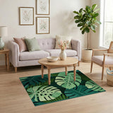 Coastal Beach Lush Monstera Leaf Green Area Rug