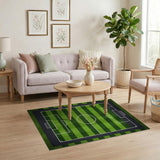 Geometric Modern Soccer Field Green Area Rug
