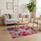 Floral Vintage Vibrant Pink Peony Floral Area Rug