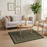 Intricate Black Gold Geometric Tribal Area Rug
