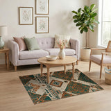 Teal Rust Geometric Southwestern Area Rug