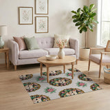 Vintage White Cat Portrait Pink Rose Area Rug