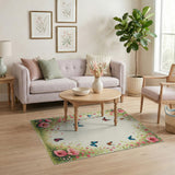Whimsical Pink Floral Butterfly Area Rug