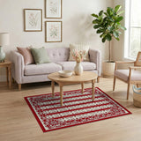 Red Intricate Floral Border Area Rug