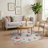 Pink Pink Roses and Butterflies Floral Area Rug