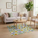 Vibrant Yellow Daisy Purple Floral Pattern Area Rug