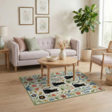 Black Cat Floral Vintage Area Rug