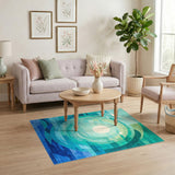 Blue Teal Concentric Circles Geometric Area Rug