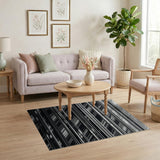 Bold Black White Diagonal Stripe Area Rug