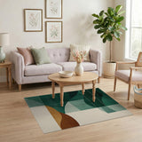 Modern Teal Green Wave Abstract Area Rug