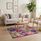 Vintage Pink Purple Tulip Floral Area Rug