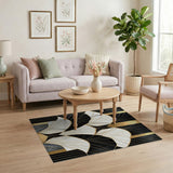 Washable Art Deco Black & Gold Geometric Area Rug