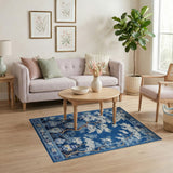 Navy Chinoiserie Blossom Tree Porcelain Vase Rug
