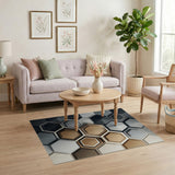 3D Layered Hexagon Grey Area Rug