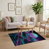 ODIKA Retro Synthwave Neon Grid Washable Area Rug - 80s Cyberpunk Non-Slip Low Pile Decor