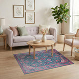 Vibrant Teal Pink Traditional Persian Area Rug