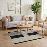 Beige Woven Area Rug with Bold Black Stripes