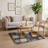Modern Geometric Grey Orange Abstract Area Rug