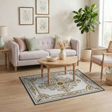 Gold and Silver Elegant Gold Ornate Medallion Area Rug