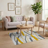 Dynamic Yellow Grey Brushstroke Abstract Rug