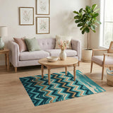 Teal Ocean Zigzag Wave Area Rug