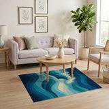 Abstract Area Cascading Ocean Waves Blue Teal Area Rug