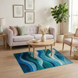Blue Teal Wavy Layers Area Rug