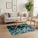 Teal Ink Fractal Web Abstract Area Rug