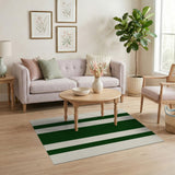 Deep Green and Ivory Vertical Striped Area Rug