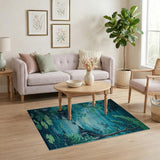 Misty Teal Forest River Area Rug