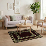 Art Deco Gold Geometric Red Area Rug